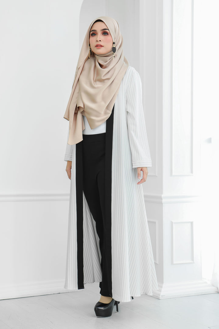 Stripe Long Cardi (White)