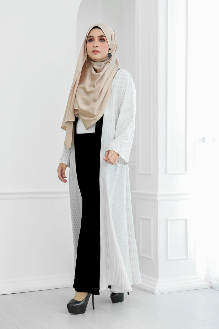Stripe Long Cardi (White)