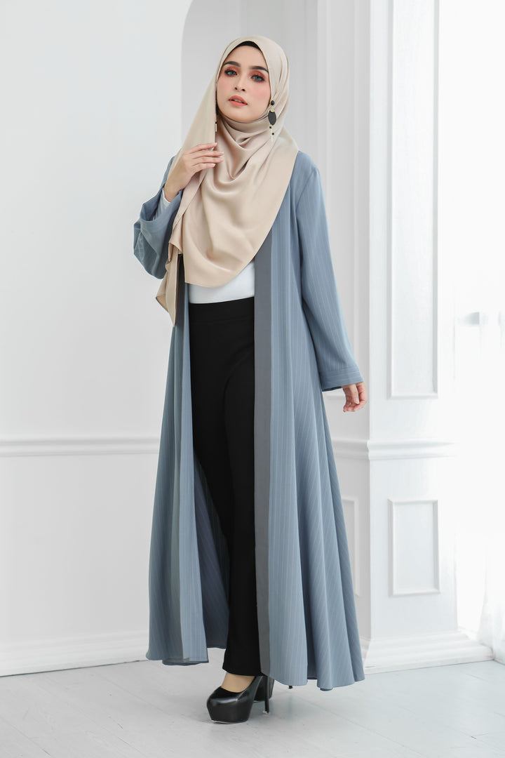 Stripe Long Cardi (Bluish Grey)