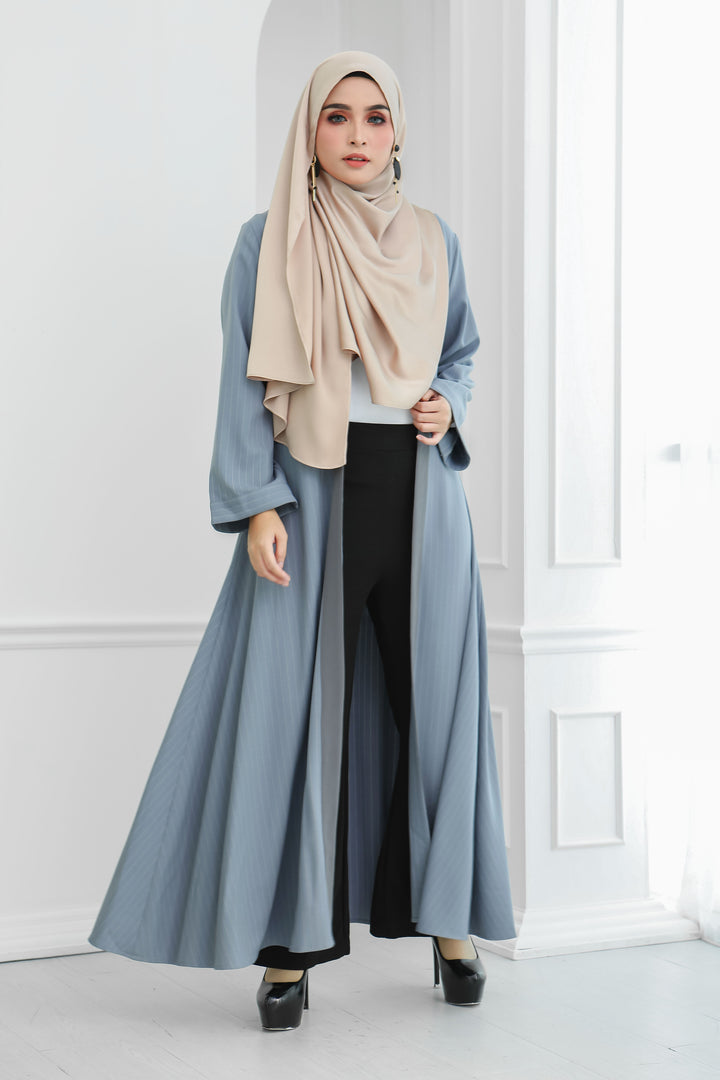 Stripe Long Cardi (Bluish Grey)