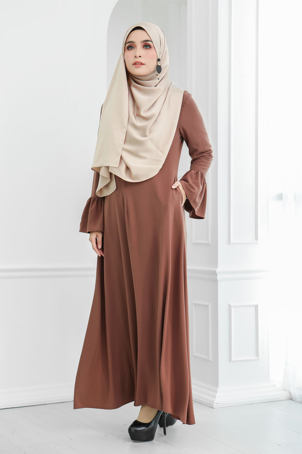 Basic Ruffle Sleeve Dress (Brown Sugar)