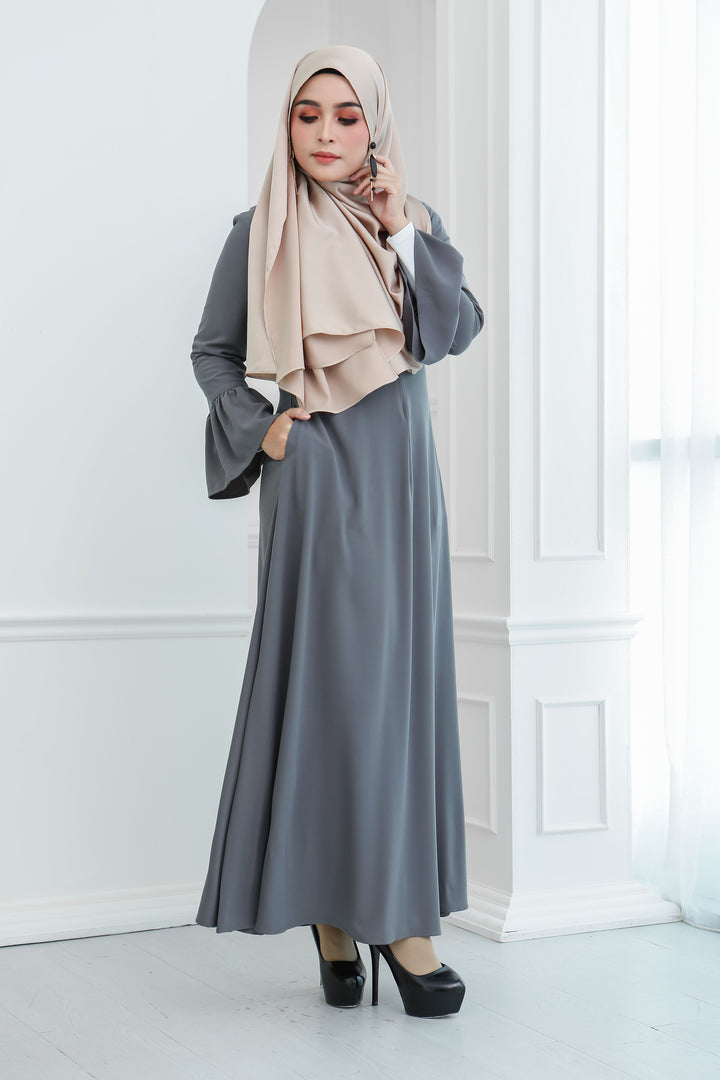 Basic Ruffle Sleeves Dress (Neutral Grey)