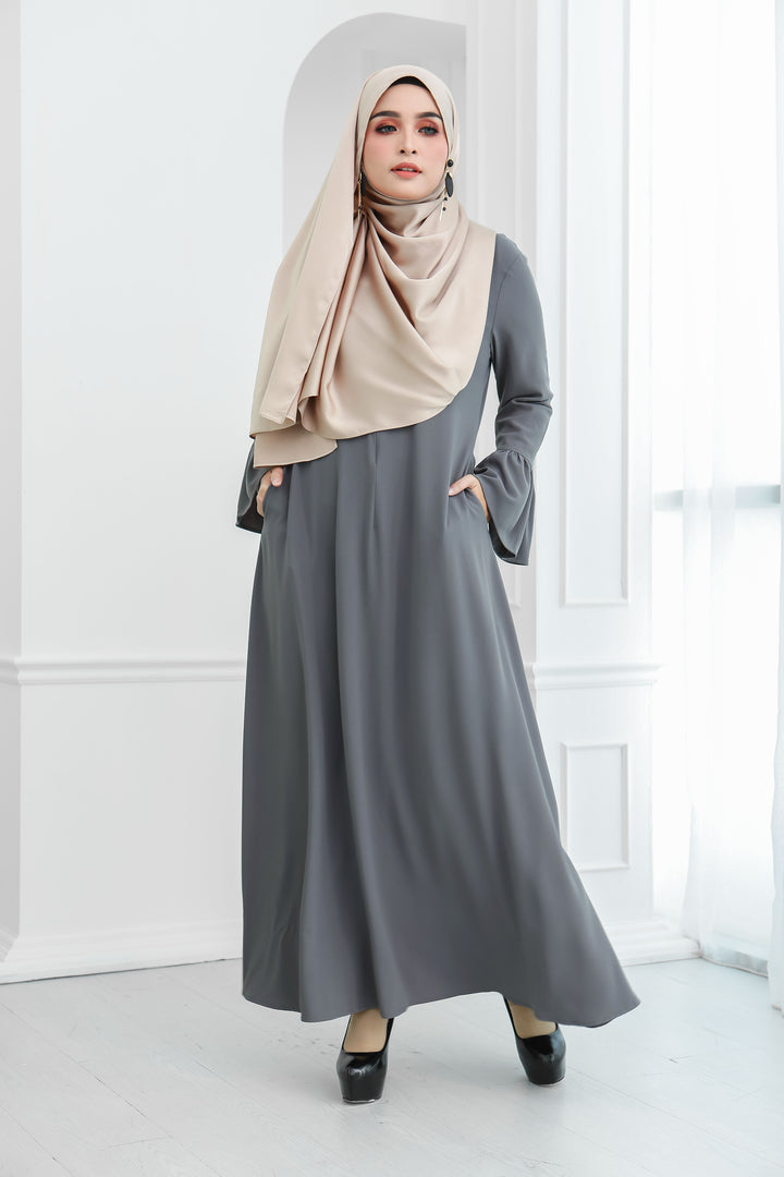 Basic Ruffle Sleeves Dress (Neutral Grey)