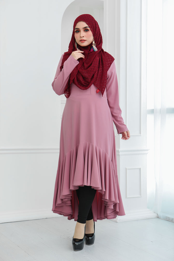 Ruffle Hem Dress (Rosy Pink)