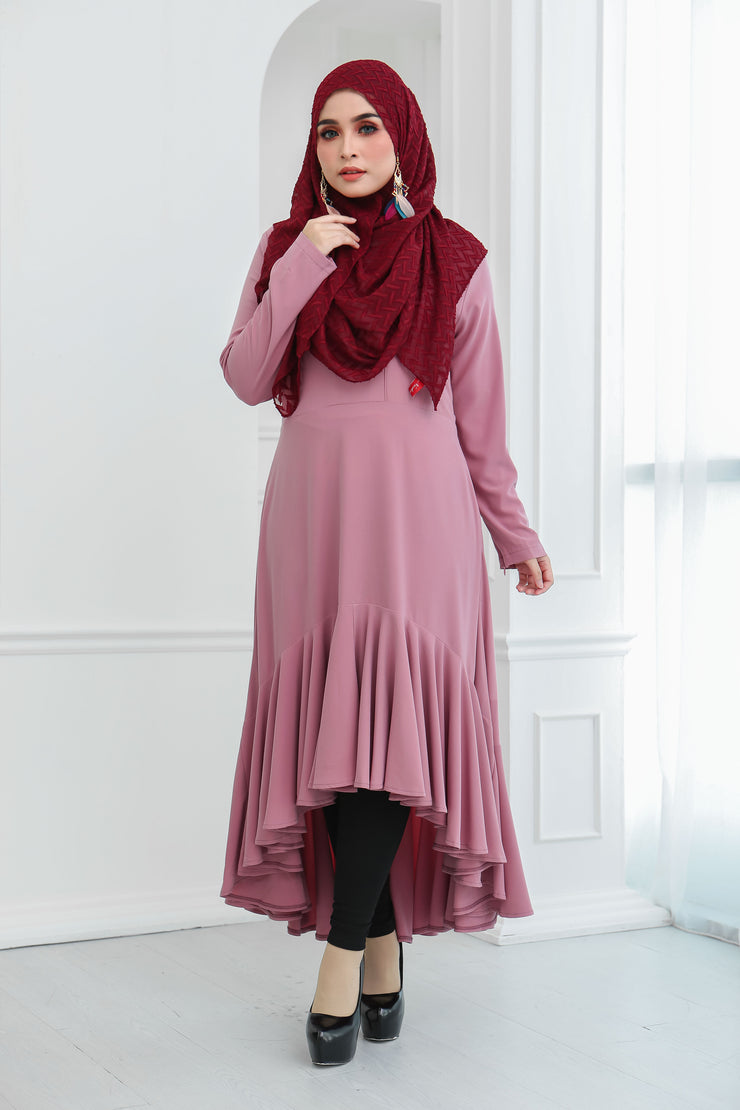 Ruffle Hem Dress (Rosy Pink)