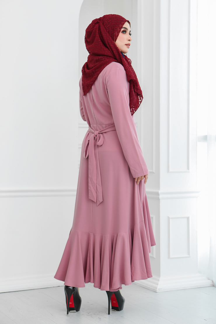 Ruffle Hem Dress (Rosy Pink)