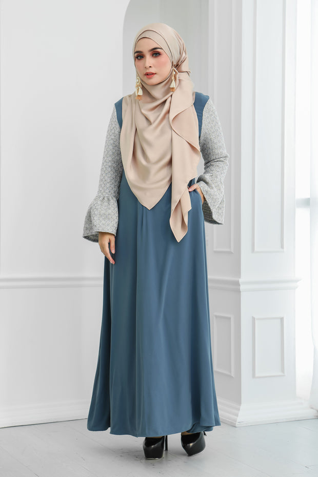 Tweed Ruffle Sleeves Dress (Bluish Grey)
