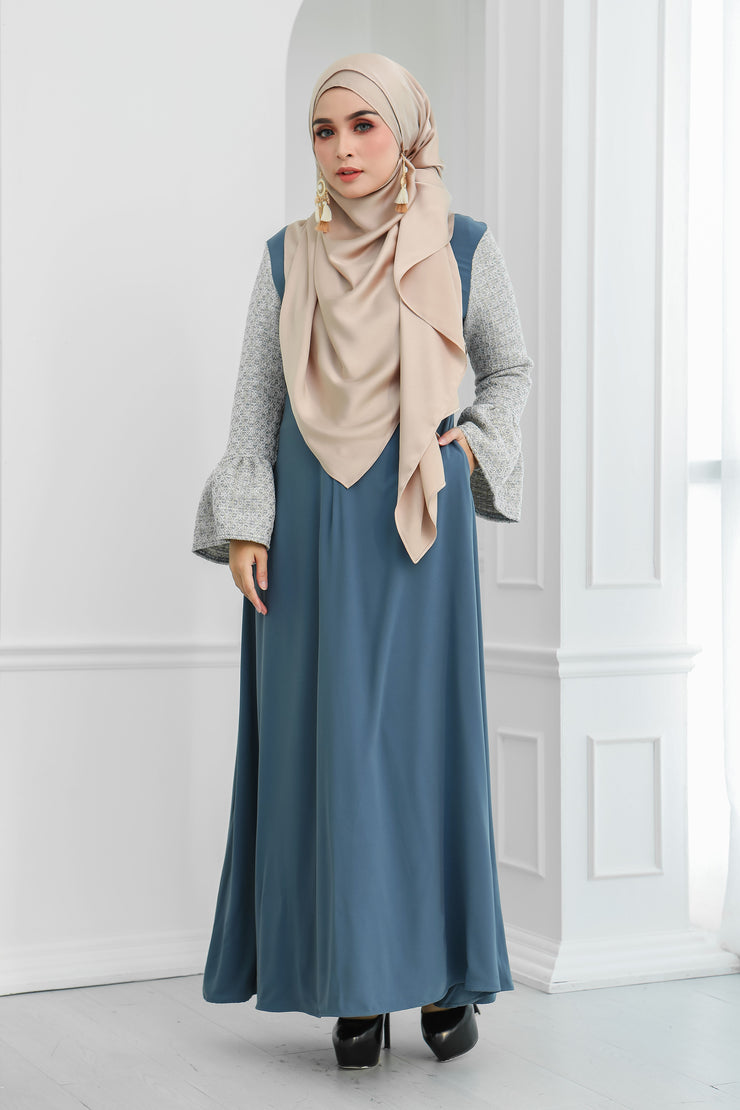 Tweed Ruffle Sleeves Dress (Bluish Grey)