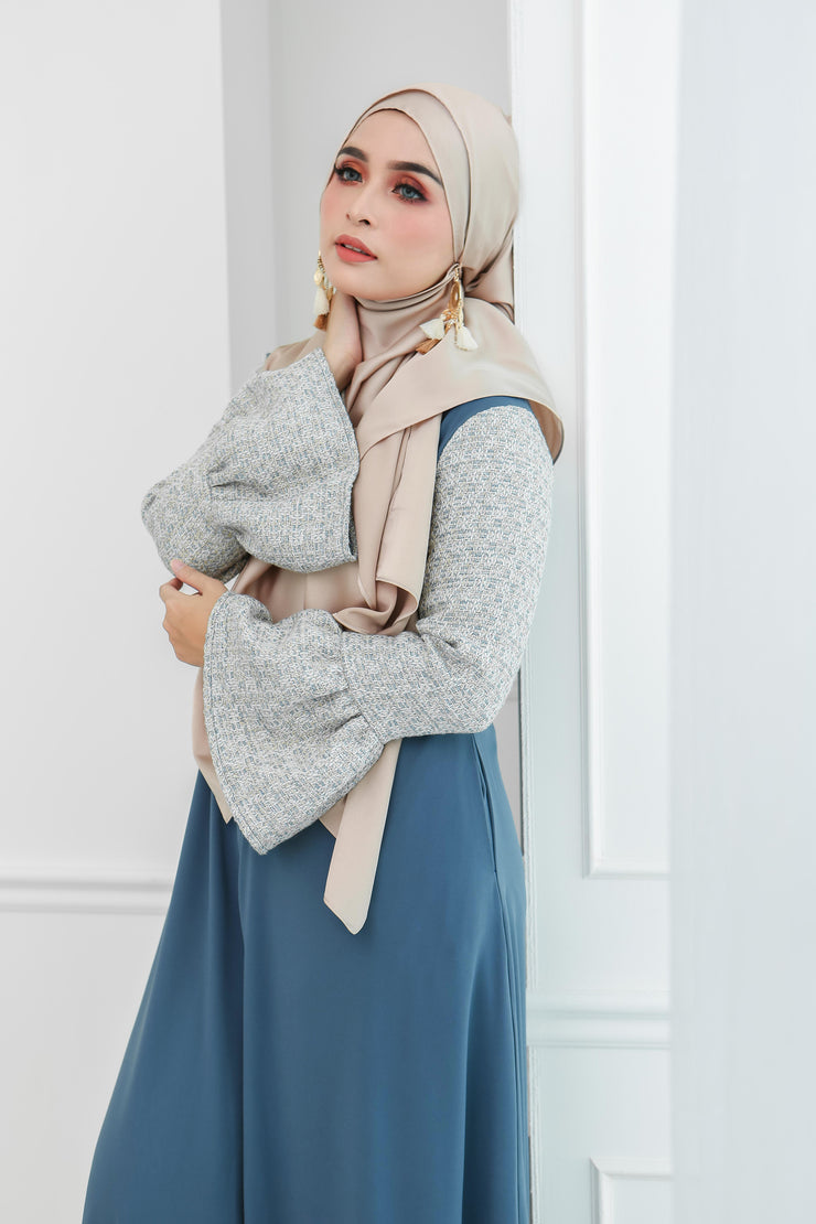 Tweed Ruffle Sleeves Dress (Bluish Grey)