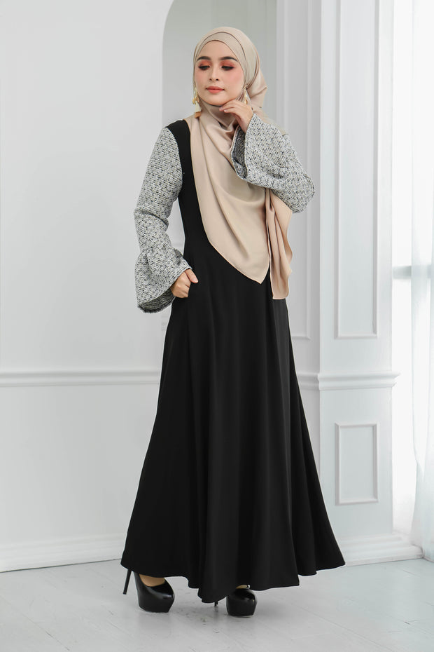 Tweed Ruffle Sleeves Dress (Black)