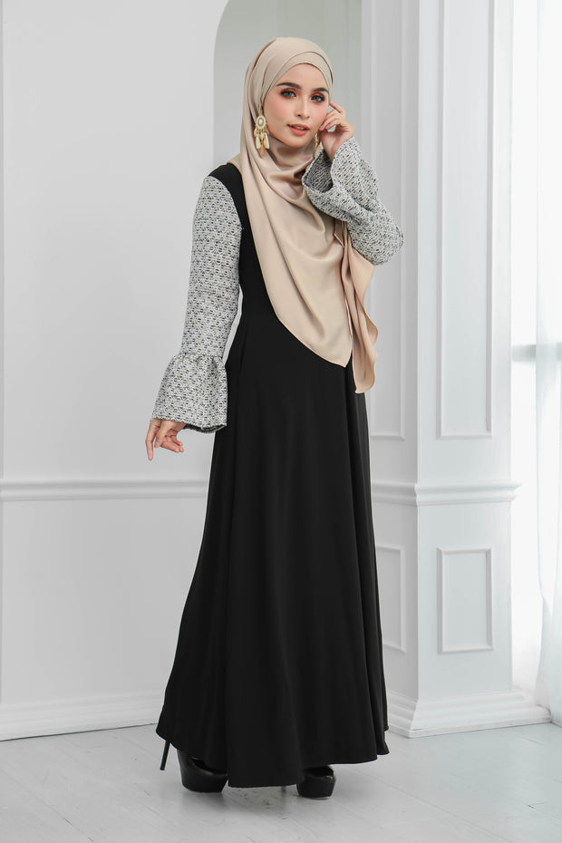 Tweed Ruffle Sleeves Dress (Black)