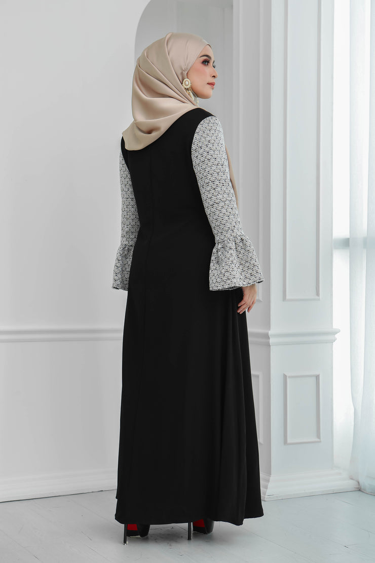 Tweed Ruffle Sleeves Dress (Black)