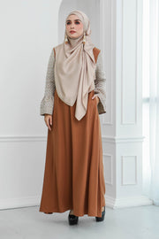 Tweed Ruffle Sleeves Dress (Chestnut Brown)