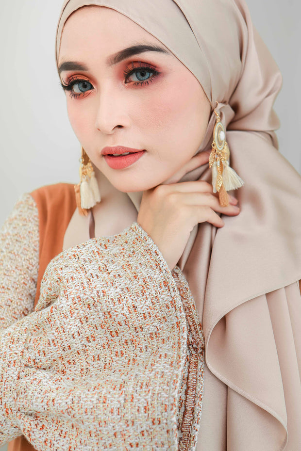 Tweed Ruffle Sleeves Dress (Chestnut Brown)