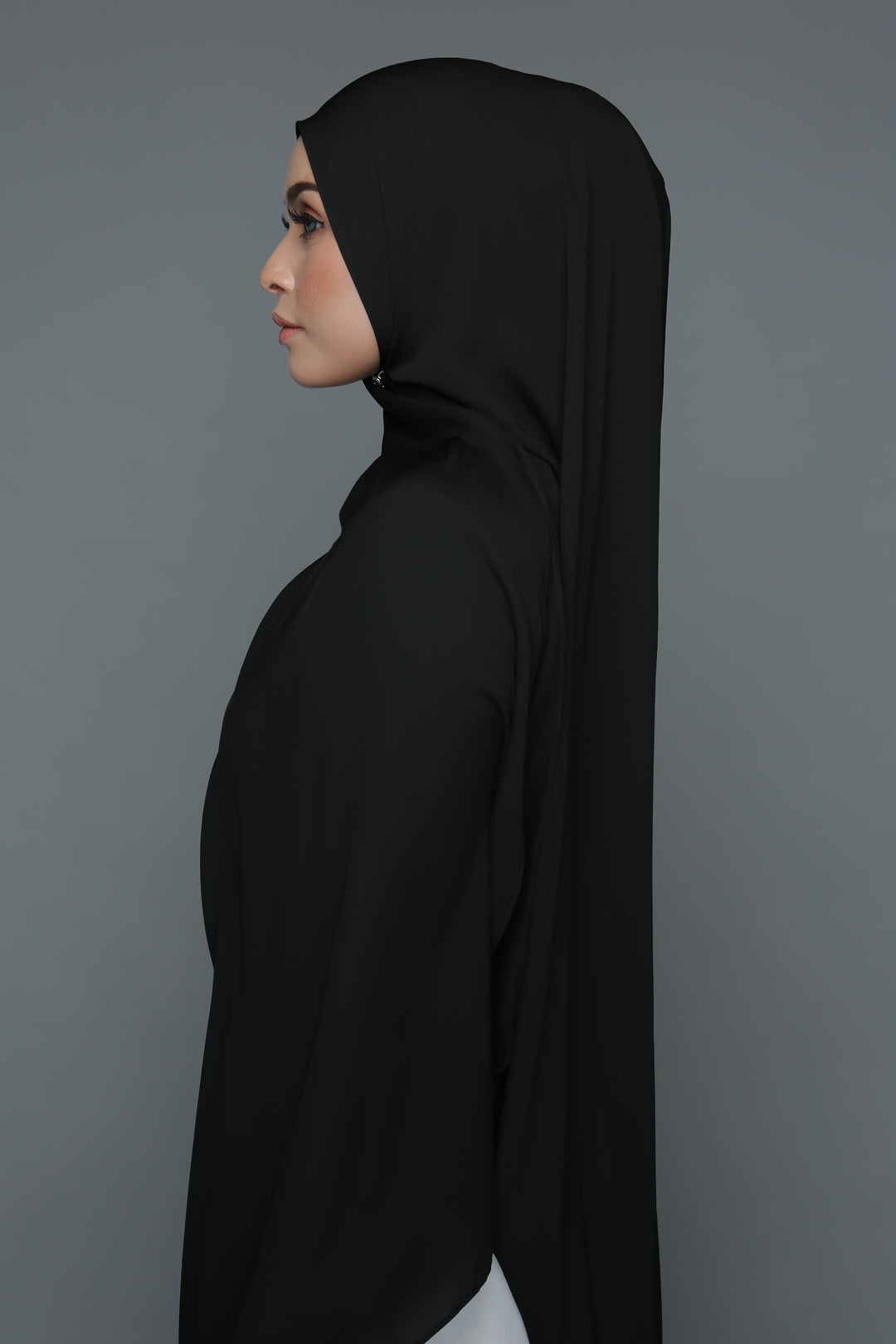 NN Powdered Chiffon Long Shawl (Caviar Black) | Nushee Nurra