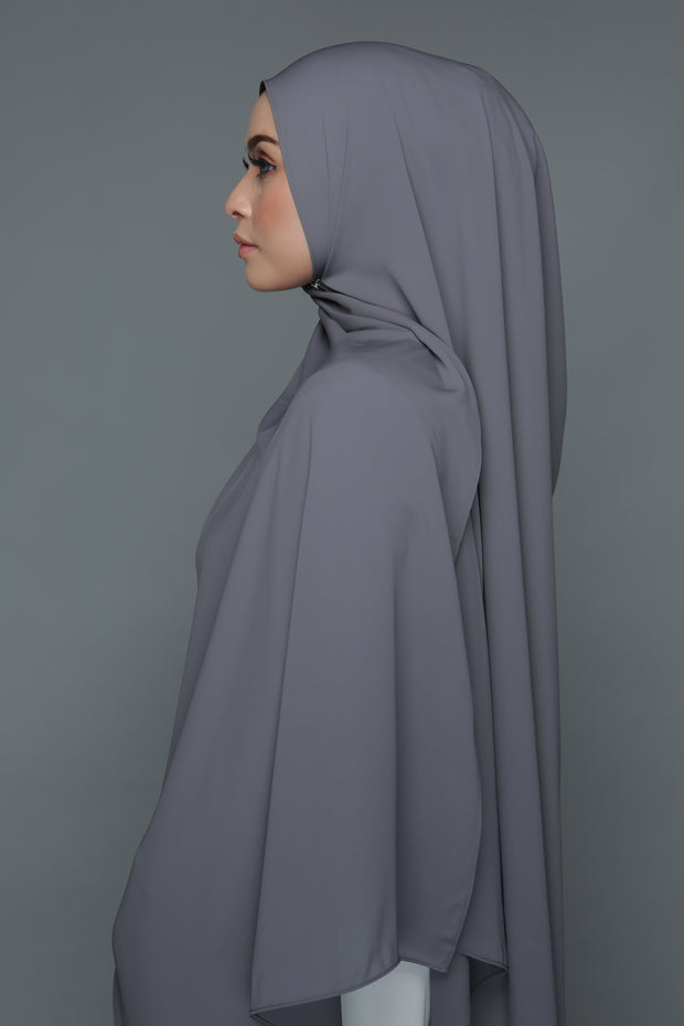 NN Powdered Chiffon Long Shawl (Dark Grey | Nushee Nurra