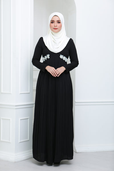 Floral Pleated Dress (Caviar)