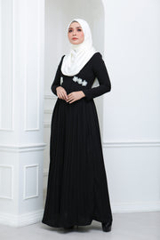 Floral Pleated Dress (Caviar)