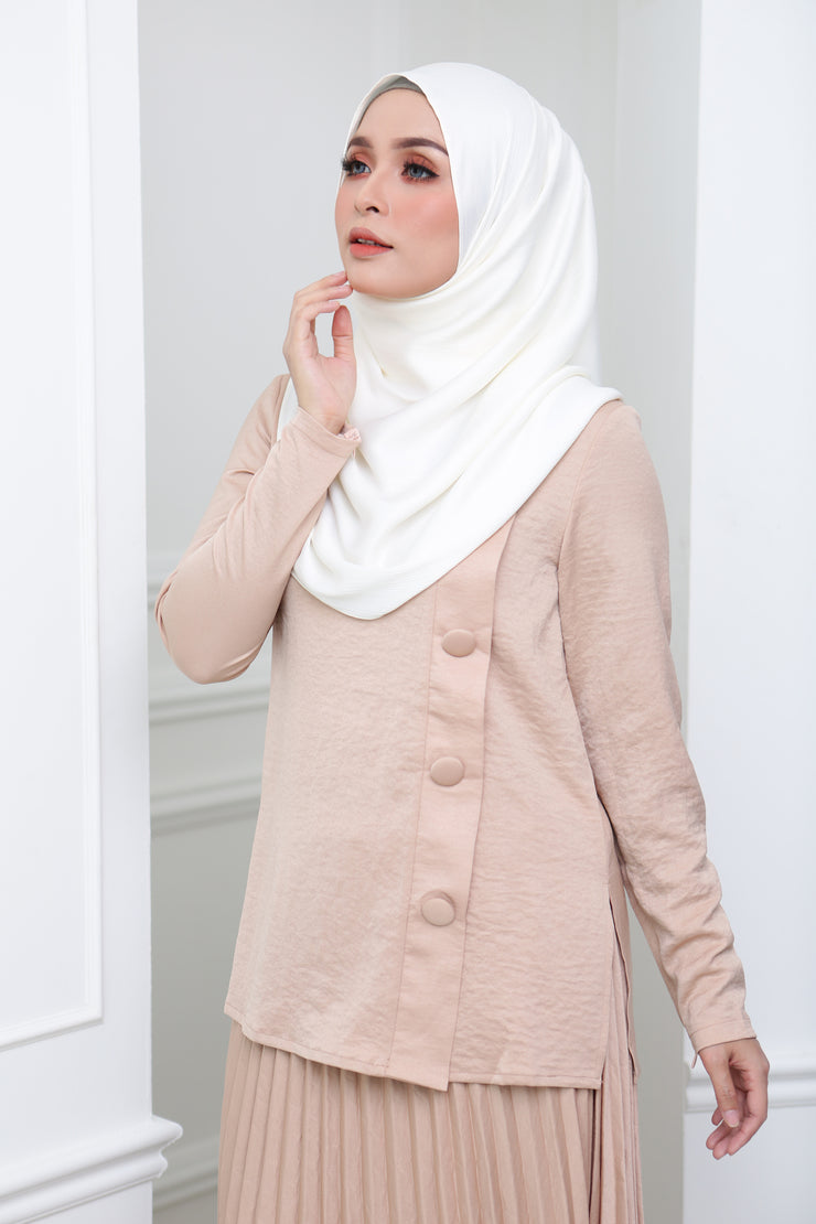 Satin Pleated Co Ord (Nude)