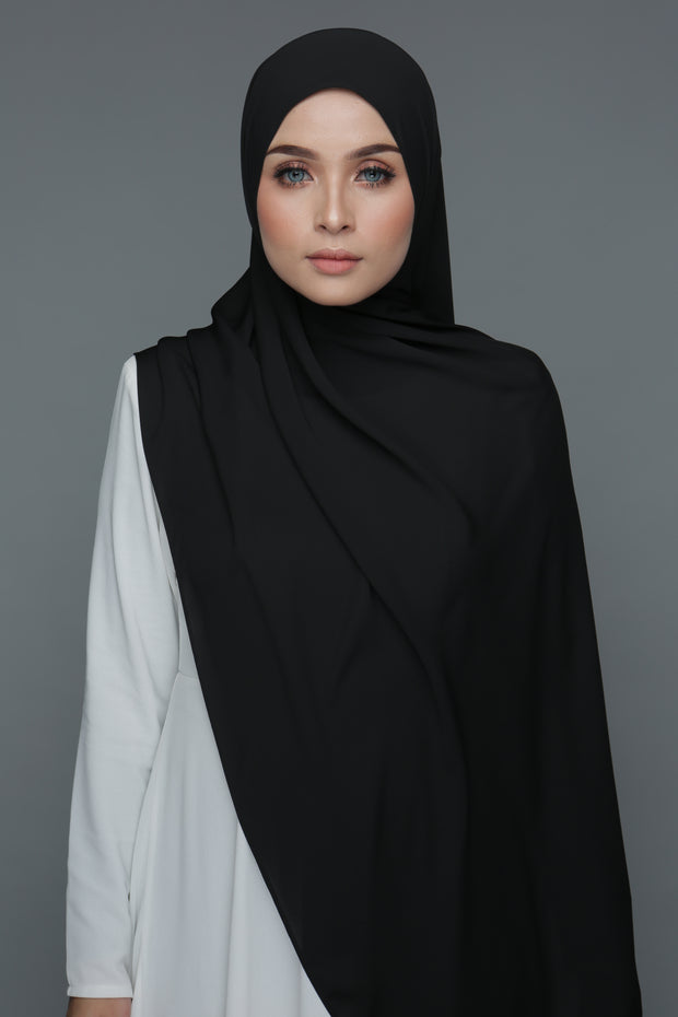 NN Powdered Chiffon Long Shawl (Caviar Black) | Nushee Nurra
