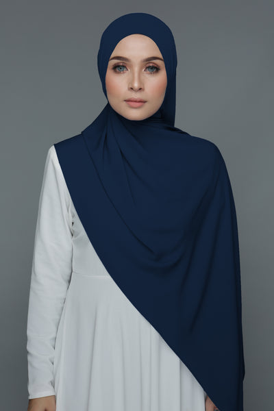 NN Powdered Chiffon Long Shawl (Dark Navy Blue) | Nushee Nurra