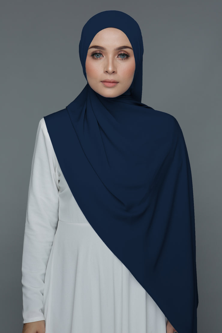 NN Powdered Chiffon Long Shawl (Dark Navy Blue) | Nushee Nurra