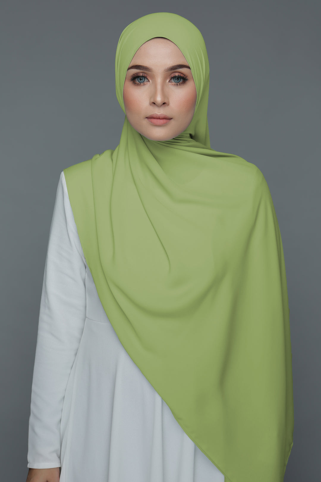 NN Powdered Chiffon Long Shawl (Pistachio Green) | Nushee Nurra
