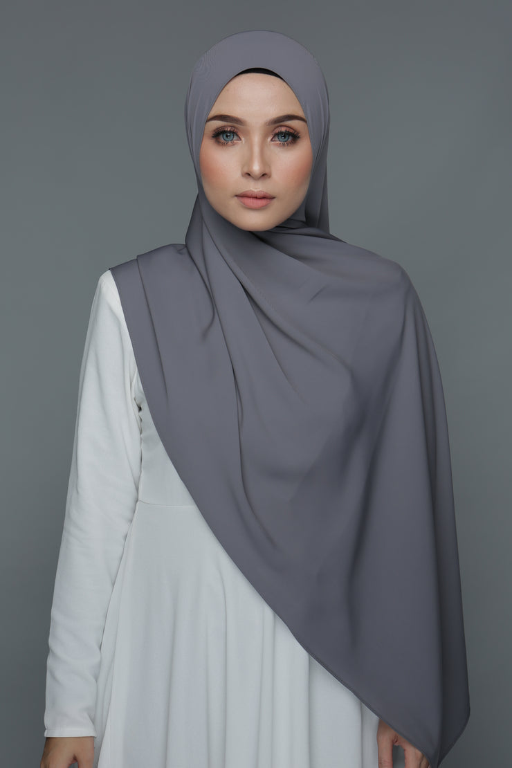 NN Powdered Chiffon Long Shawl (Dark Grey | Nushee Nurra