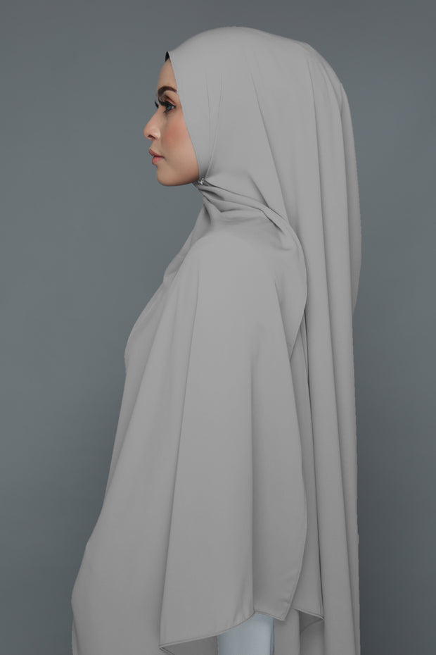 NN Powdered Chiffon Long Shawl (Smoke Light Grey) | Nushee Nurra