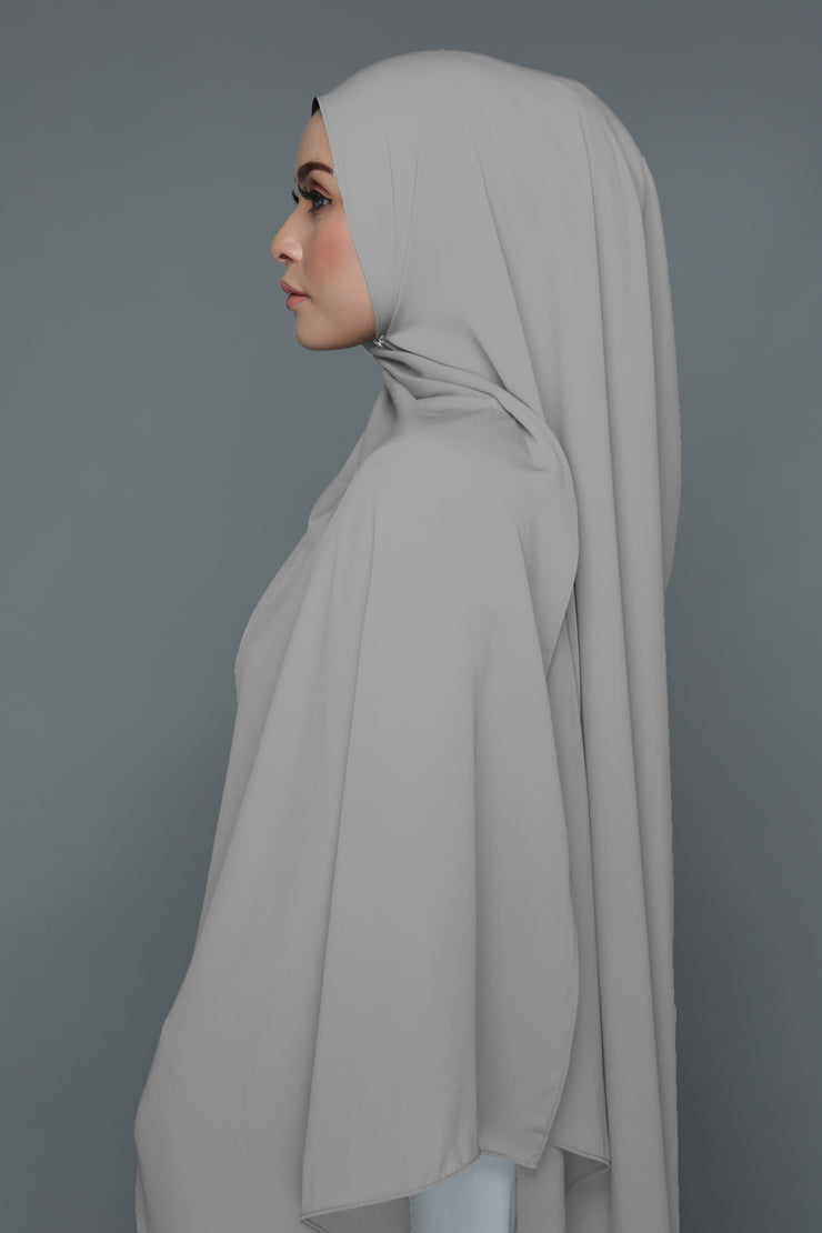 NN Powdered Chiffon Long Shawl (Smoke Light Grey) | Nushee Nurra